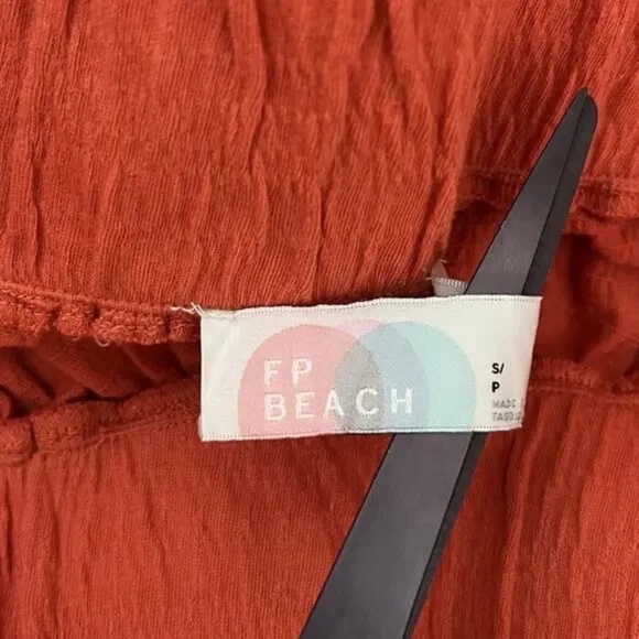 FP Free People Beach High Waist Wide Leg Long Pants Size S Orange Boho Hippie - Picture 7 of 8